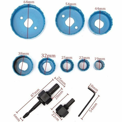 11pcs Hole Saw Cutting Set: Tools for Wood, Metal Alloys Circular Round - Sizes 19-64mm with Handy Case