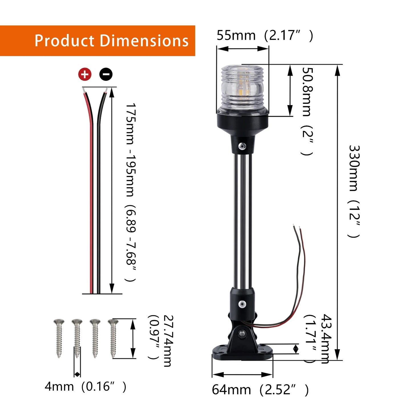 LED Fold Down Anchor Light – Marine Sailing Signal Lamp, 12-24V for Boat and Yacht Accessories