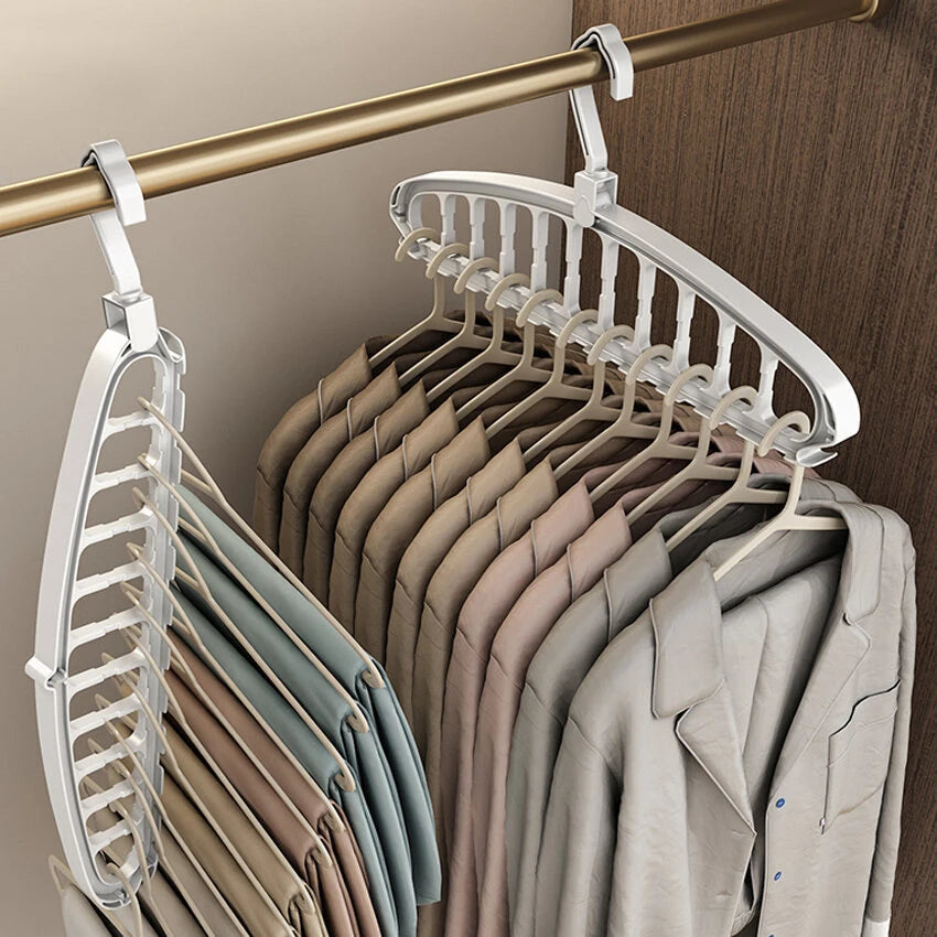 Foldable Clothes Hanger Closet Organizer - Multi-Port Rotating Drying Rack, 11-Hole Plastic Scarf and Clothing Storage Hangers