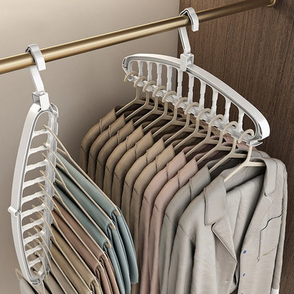 Foldable Clothes Hanger Closet Organizer - Multi-Port Rotating Drying Rack, 11-Hole Plastic Scarf and Clothing Storage Hangers