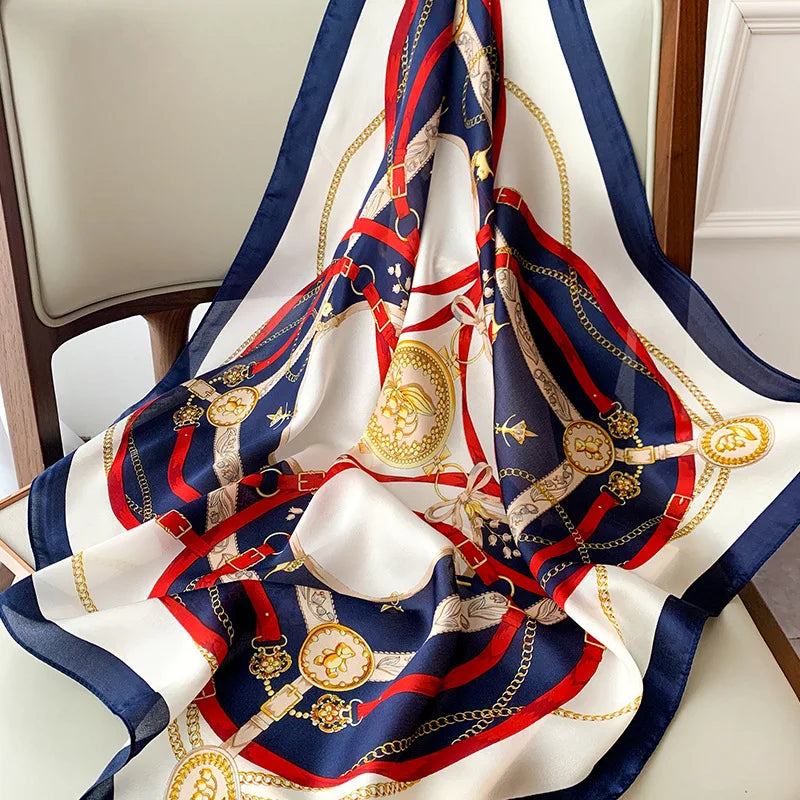 Luxury 70cm Square Silk Scarf for Women - Fashionable Hijab, Hair Band, Neckerchief, Shawl Ribbon, and Headband Wrap Bandana