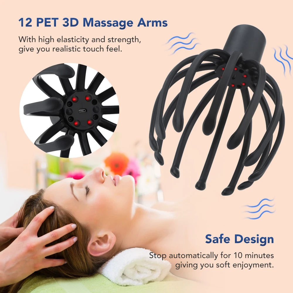 Relax with Electric Octopus Scalp Massager: Therapeutic Head Scratcher for Stress Relief and Hair Stimulation Massage - Experience Soothing Relief