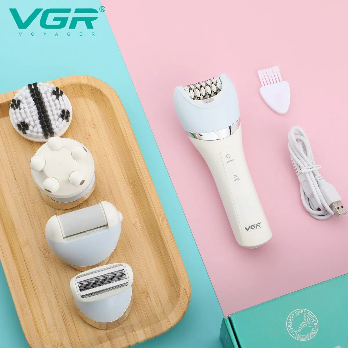 VGR 5-in-1 Electric Epilator V-703: Women's Shaver, Bikini Trimmer, Facial Cleaner, and Body Hair Remover with Massage Function