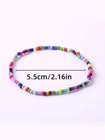 17Pcs Bohemian Elastic Beaded Bracelets - Colorful Stackable Stretch Bracelet Set, Handmade Rainbow Boho Beach Accessories