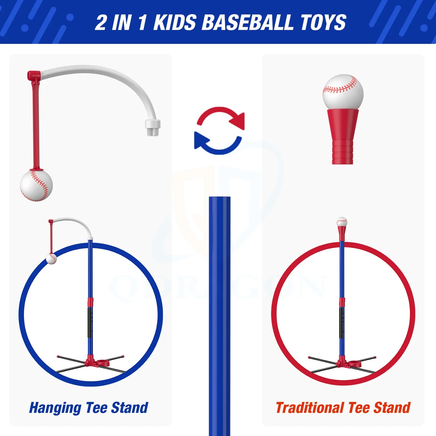 3 in 1 T Ball Set for Kids – Baseball with Hanging Tee, Standing Tee, and Automatic Launcher, Includes 6 Softballs, Indoor and Outdoor Sport Gift