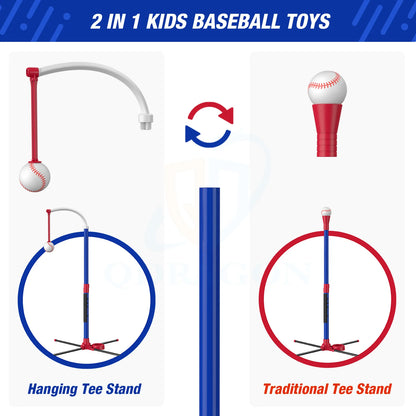 3 in 1 T Ball Set for Kids – Baseball with Hanging Tee, Standing Tee, and Automatic Launcher, Includes 6 Softballs, Indoor and Outdoor Sport Gift