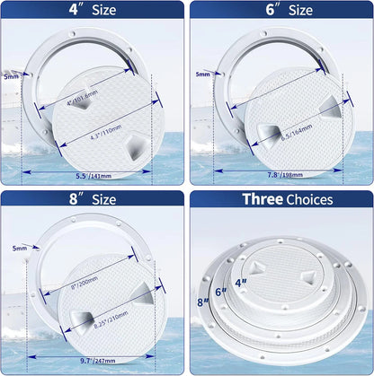 Boat Hatch Accessories - 4", 6", 8" ABS Round Non-Slip Inspection Hatch with Detachable Cover for Marine Boats and Yachts