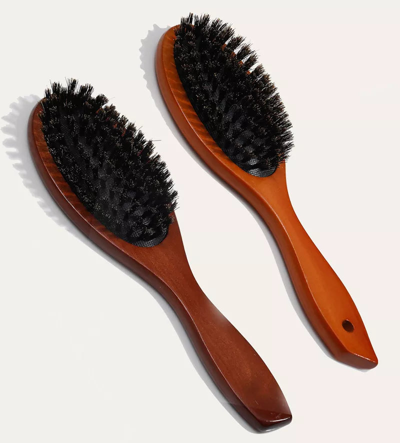 New Arrival Wood Handle Boar Bristle Hair Brush - Beard Comb for Styling, Detangling, and Straightening - Brown Lotus Boar Bristles - Massage Comb