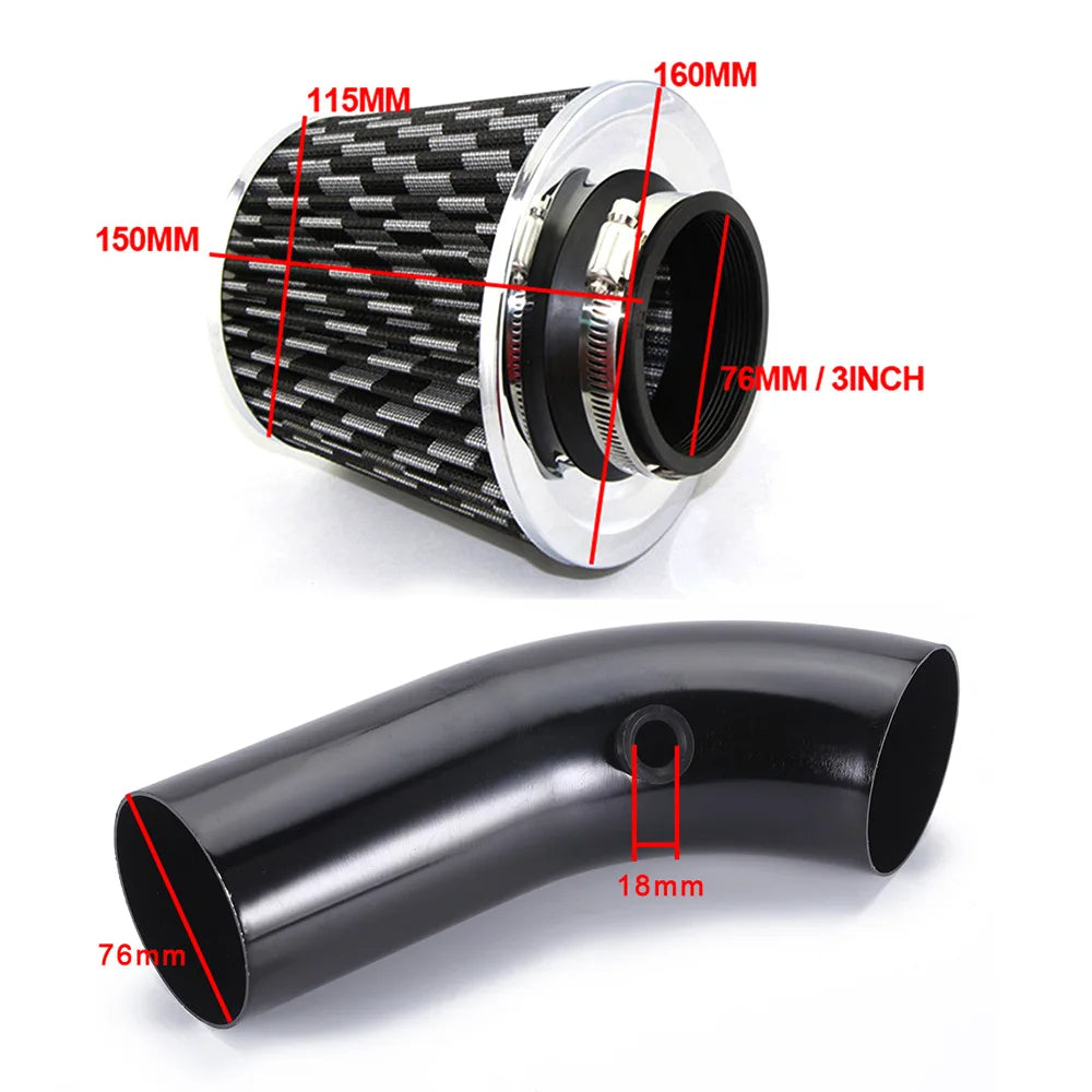 76mm Car Refitted Winter Mushroom Head Air Filter Intake Pipe Kit - High Flow Aluminum Pipe & Cold Air Filter