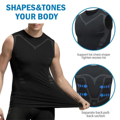 Men's Ionic Shaping Vest - Ice-Silk Slimming Body Shaper, Compression Tank Top with Tummy Control, Quick-Dry Fitness Shirt