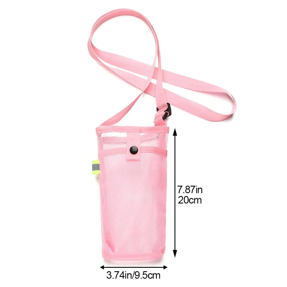 Portable Sports Water Bottle Cover with Mesh Cup Sleeve, Strap, and Visible Mobile Phone Pouch - Ideal for Outdoor Camping and Activities