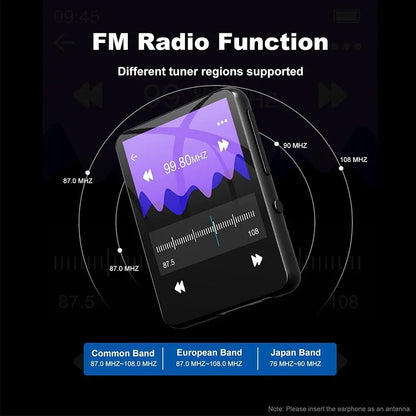 32GB MP3 Player with Touch Screen, Bluetooth 5.0, Built-In HD Speaker, FM Radio, and Voice Recording