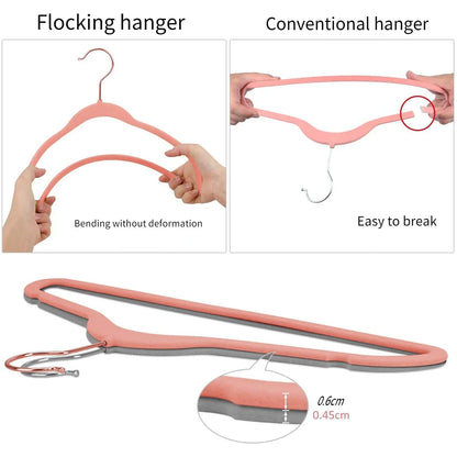 43CM Gray Velvet Non-Slip Hangers - Plastic Flocking Magic Hangers for Clothing Stores, Traceless Coat Organizer