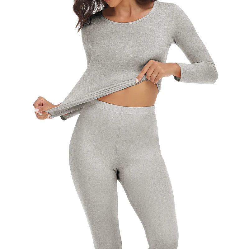 Women's Long John Thermal Underwear Set - 2 Piece Seamless Warm Pajamas with Top and Leggings for Autumn Winter