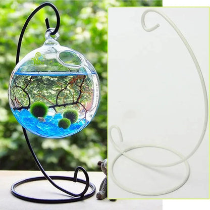 23CM Iron Holder Hanging Candlestick | Glass Ball Basket Light Lantern Stand | Small Objects Decoration for Household