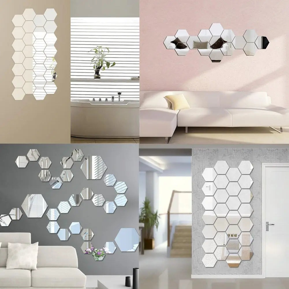 Hexagon 3D Mirror Wall Sticker - Multiple Sizes DIY TV Background Living Room Decor - Bedroom, Bathroom Home Decoration