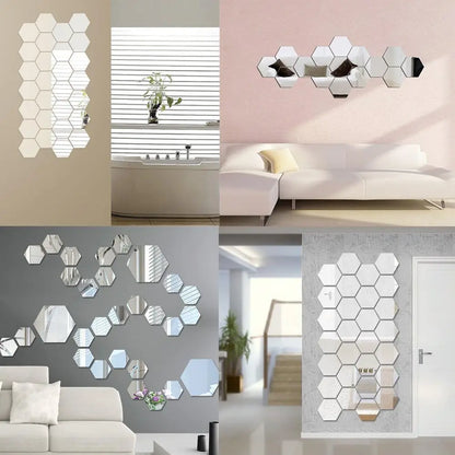 Hexagon 3D Mirror Wall Sticker - Multiple Sizes DIY TV Background Living Room Decor - Bedroom, Bathroom Home Decoration