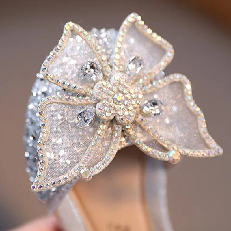 Summer Girls Sandals – Fashion Sequins & Rhinestone Bow Princess Shoes, Flat Heel, Sizes 21-35