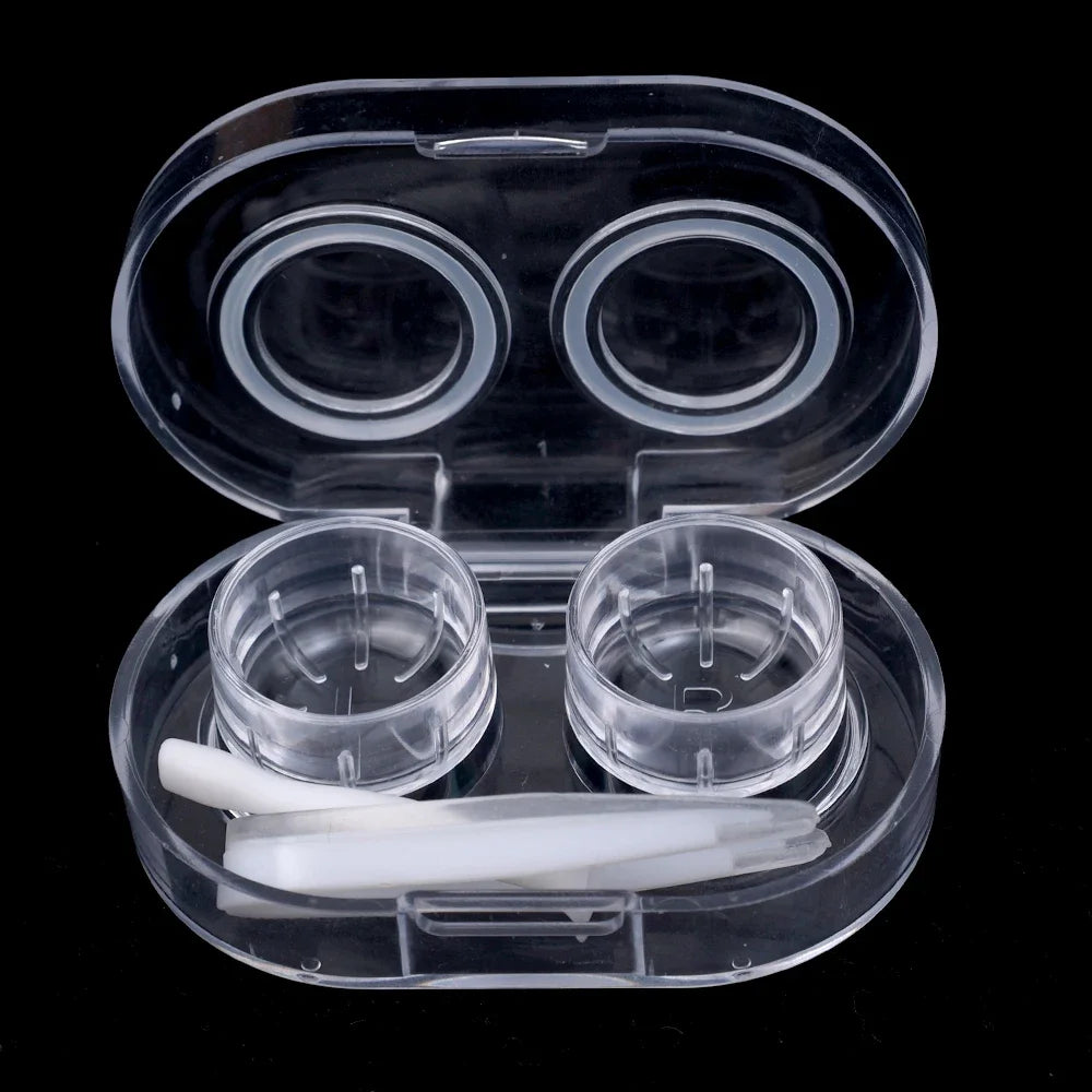 Small Plastic Contact Lens Cases - Portable Oval Transparent Eye Contacts Lenses Holder Box with Tweezers Remover Tools