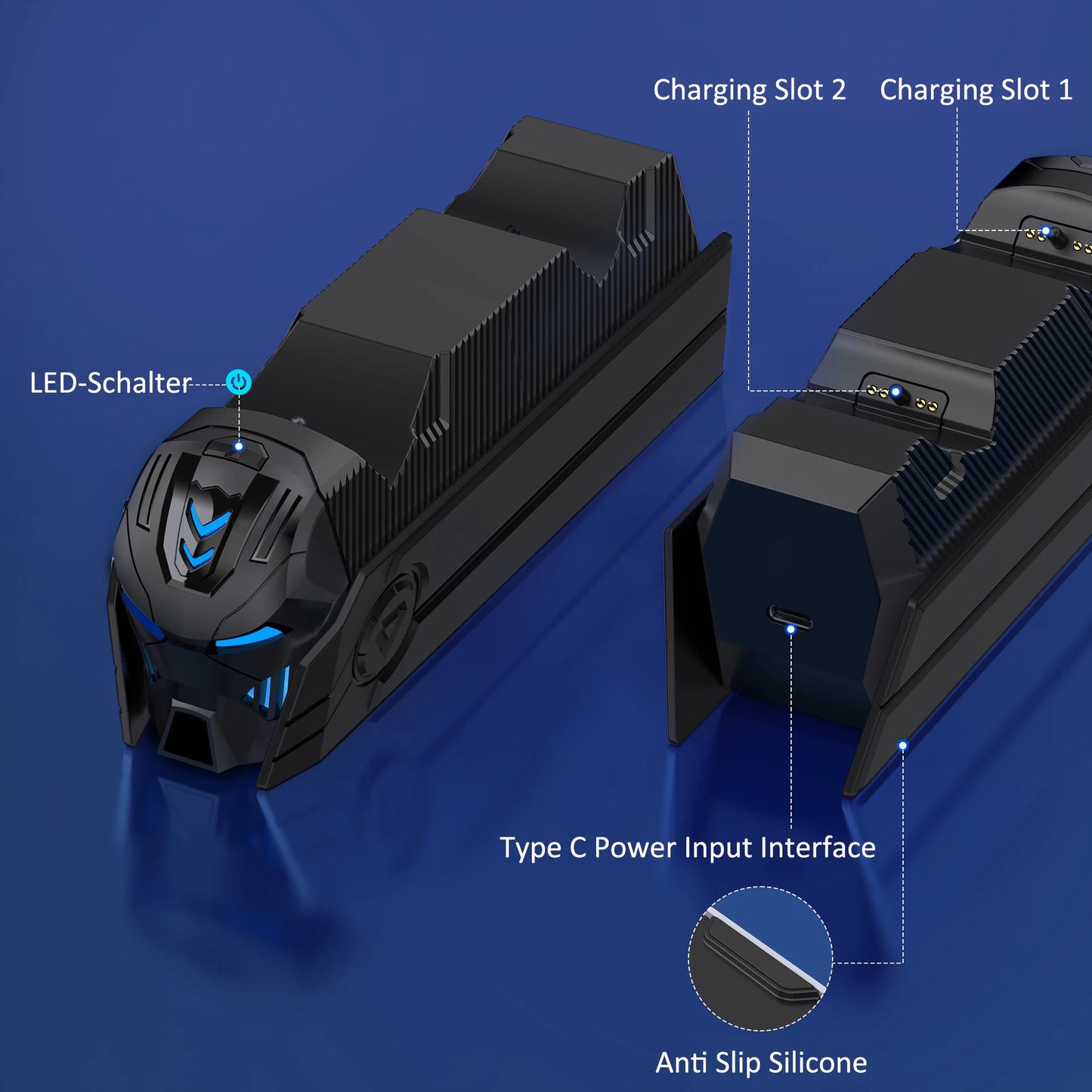 BEBONCOOL FC502 RGB Controller Charging Station - Dual Fast Charger with LED Stand for PlayStation 5 DualSense Gamepad