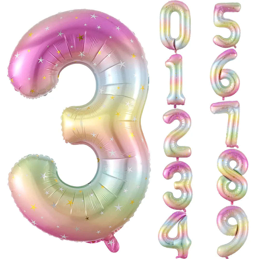 40-Inch Gradient Number Foil Balloon (0-9) - Unicorn Theme, Perfect for Birthdays, Baby Showers, Weddings - Ideal Party Decoration and Kids' Gift