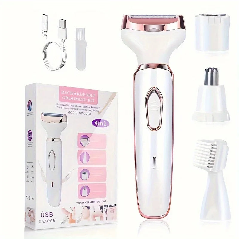 4 in 1 Electric Lady Shaver - Painless Body Hair Removal Epilator, Cordless Trimmer Razor, Perfect Gift for Women