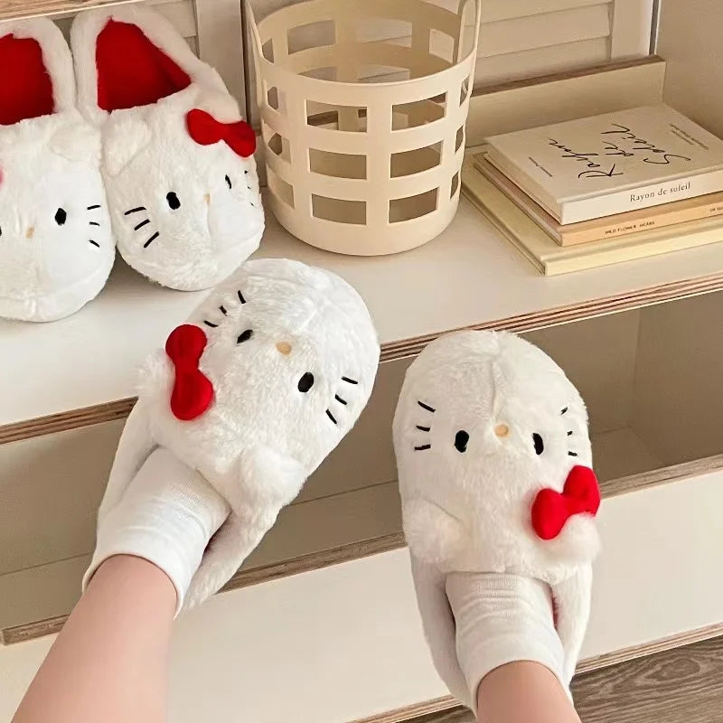 Sanrio Hello Kitty Plush Slippers - Kawaii Cute Student Autumn Winter Soft Padded Bedroom Shoes for Girls