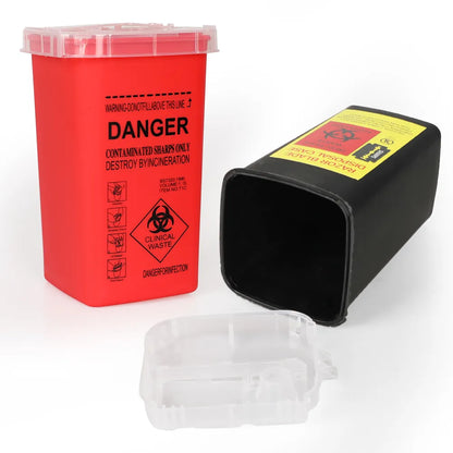 Efficient 1L Plastic Sharps Container: Ideal for Tattoo Needles & Medical Waste Disposal - Black/Red Needle Disposal Box