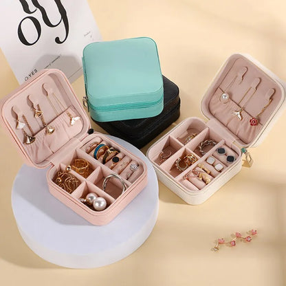 Mini Jewelry Storage Box - Portable Travel Earrings Necklace Organizer for Women, PU Leather Display Case