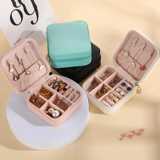 Mini Jewelry Storage Box - Portable Travel Earrings Necklace Organizer for Women, PU Leather Display Case