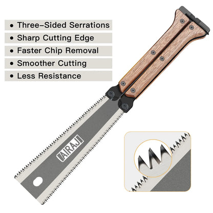 AIRAJ Folding Saw - SK5 Steel Pocket Garden Saw | Japanese Flush Cut Trim Saw for Woodworking