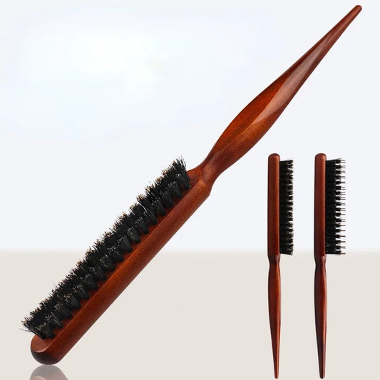 Professional Salon Teasing Back Hair Brushes - Boar Bristle Wood Slim Line Comb - Hairbrush for Extension and Hairdressing - Styling Tools for DIY