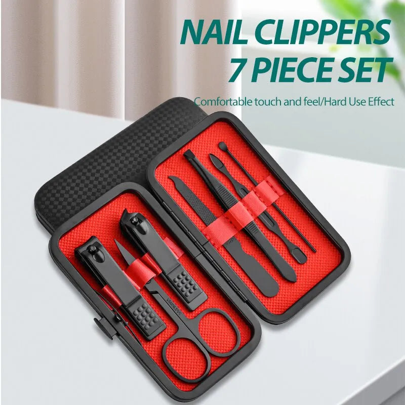 7-Piece Home Nail Clipper Set - Large Opening Manicure Tool, Unisex Mini Compact Gift with Eyebrow Clip Tweezers