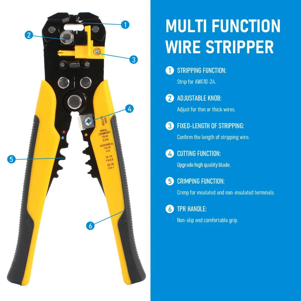 Multifunctional Wire Hand Tool: Adjustable Automatic Wire Stripper Crimper Cable Cutter - Essential for Stripping, Crimping, and Terminal Work