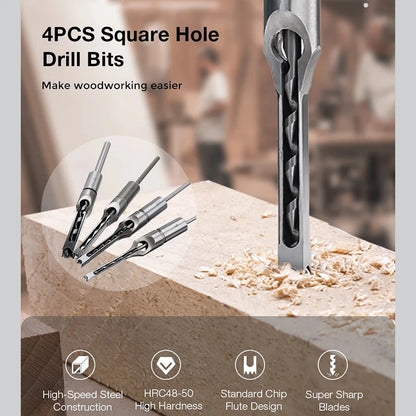 HSS Square Hole Drill Set - Woodworking Auger Mortising Chisel Drill Tools by JUSTINLAU - DIY Furniture Square Woodworking Drill