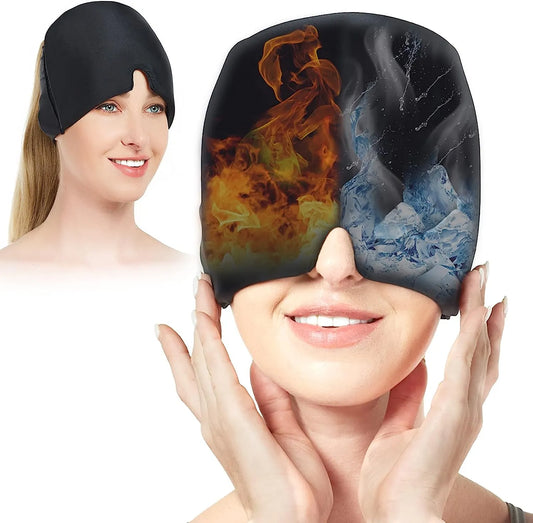 Ice Gel Migraine Relief Hat: Hot Cold Therapy Cap for Headache Relief - Stress Pressure Pain Relief Eye Mask Included