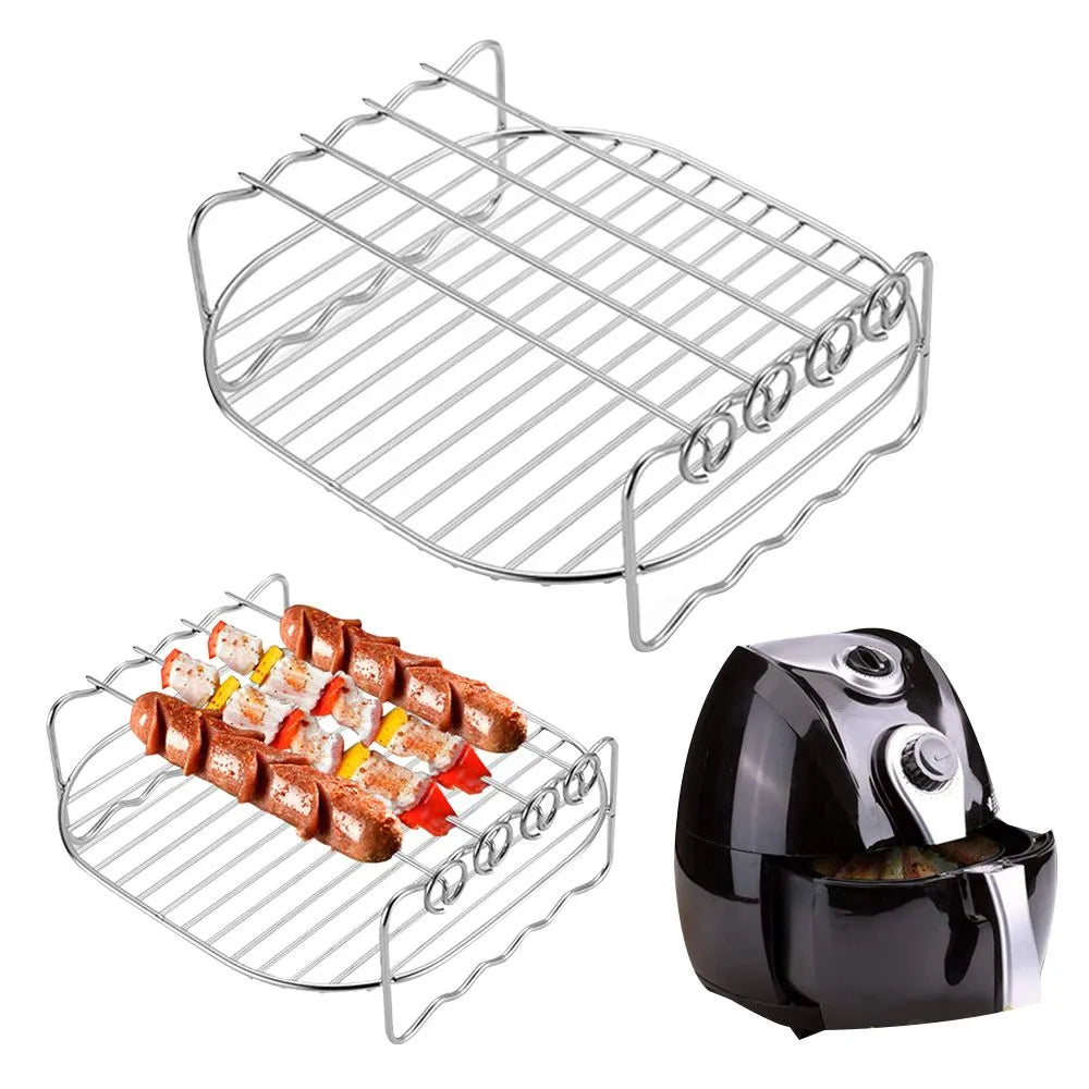 Baking Tray Skewers Air Fryer Stainless Steel Holder - Double-Deck BBQ Rack for Home