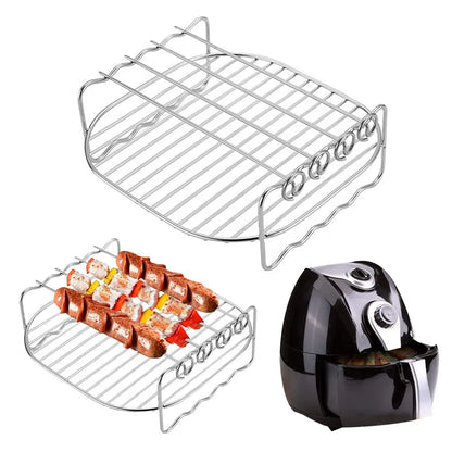 Baking Tray Skewers Air Fryer Stainless Steel Holder - Double-Deck BBQ Rack for Home