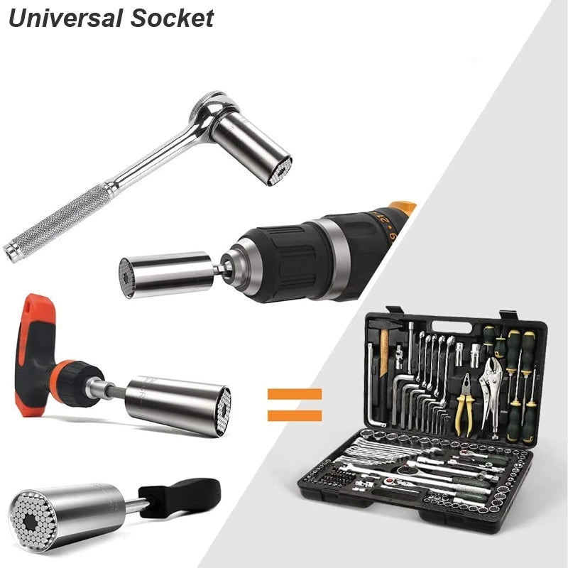 Universal Socket Wrench Head Set Sleeve Gadget | 7-19mm Power Drill Adapter Spanner Key Nut Magic Grip | Multi Hand Tools multitool