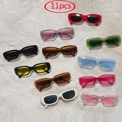 11pcs Cycling Retro Small Square Frame Sunglasses - Women’s Vintage Rectangle UV400 Sun Glasses Shades