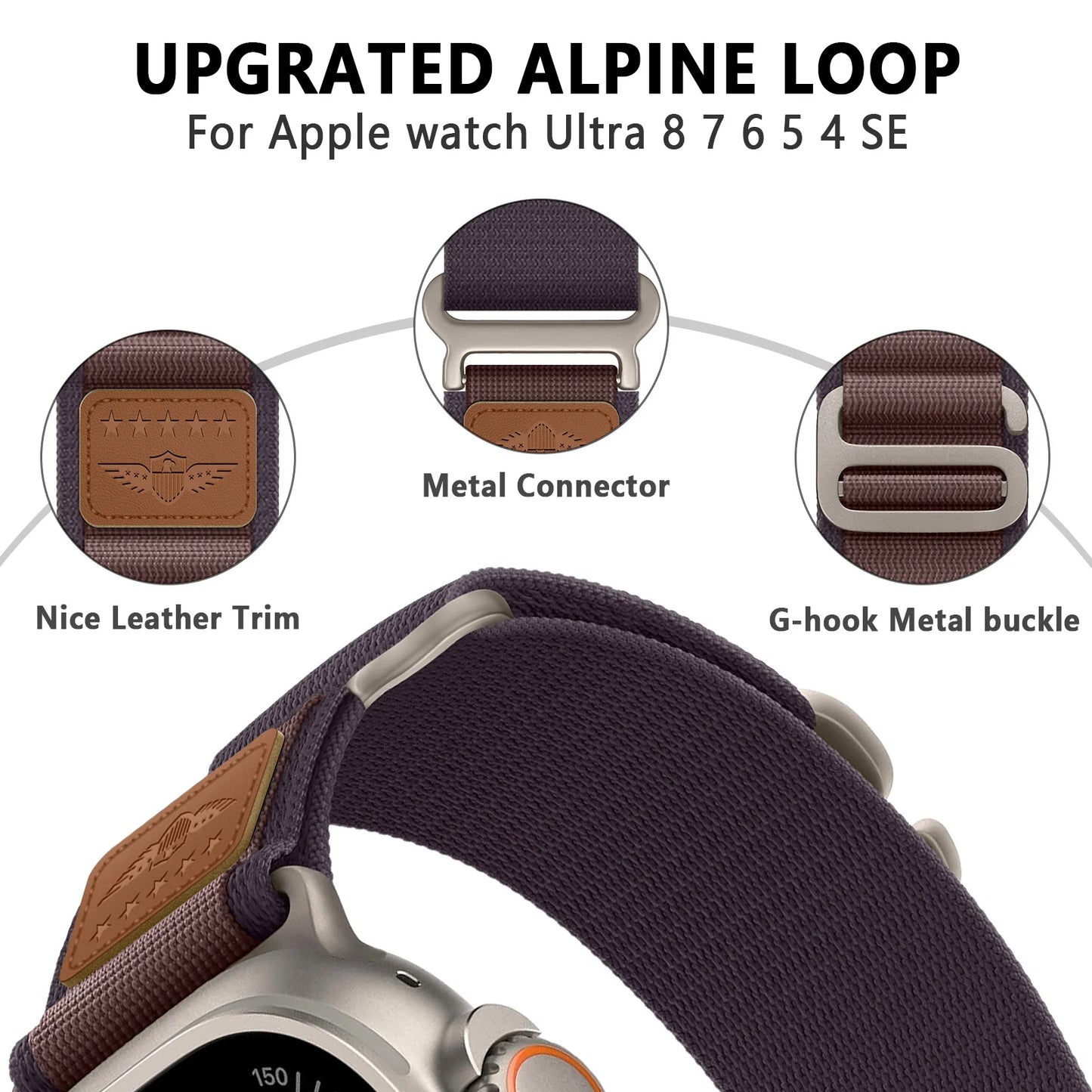 Alpine Loop Band for Apple Watch Ultra – Nylon Bracelet Compatible with 49mm, 45mm, 44mm, 42mm, 41mm, 40mm | Fits iWatch Series 9, 8, 3, SE