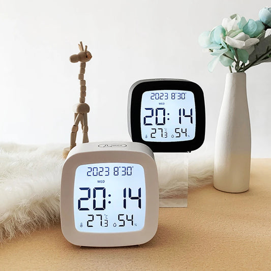 LED Alarm Clock with Backlight - Battery Operated, LCD Display with Temperature and Humidity Monitor for Home, Office, School Decor