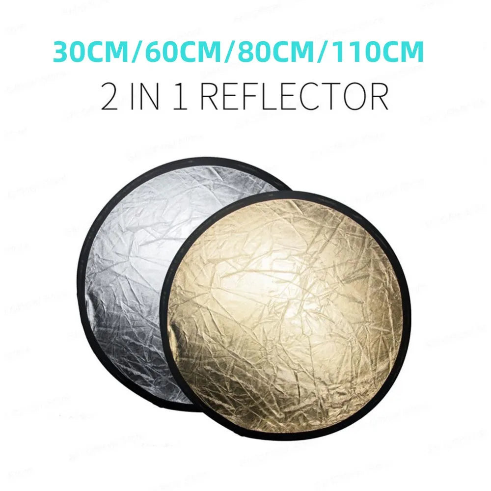 RF01 24" 5in1 Reflector: Portable Collapsible Soft Light Round Photography for Studio - Silver White Gold, 30CM-110CM, 2in1 Design