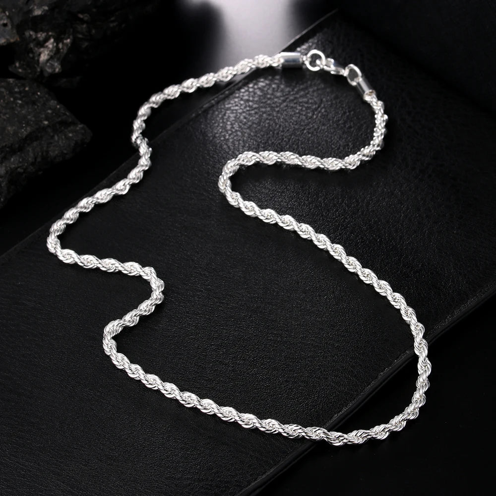 Hot Charms Fine 4mm Rope Chain Necklace – 925 Sterling Silver, Classic Fashion Jewelry for Women and Men, Wedding and Holiday Gifts