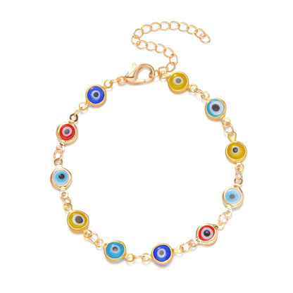 Lucky Turkey Evil Eye Bracelet: Colorful Red Blue Eye Adjustable Metal Chain Bangles for Women Men - Good Luck Wealth Jewelry Gifts