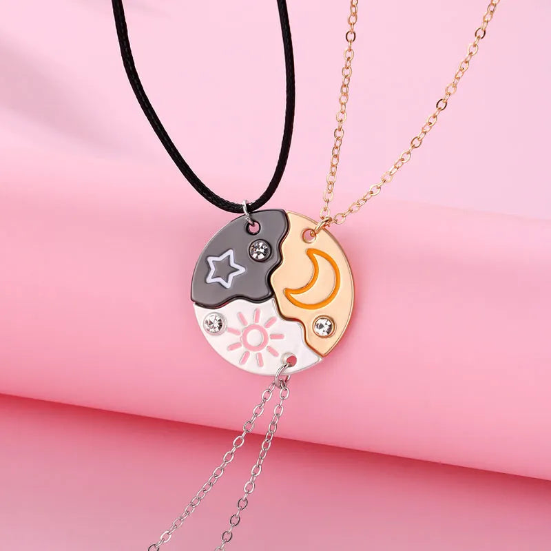 Luoluo&baby 3Pcs Sun Moon Star Pendant Necklace Set: Friendship BFF Necklaces for Girls - Best Friend Jewelry Gifts