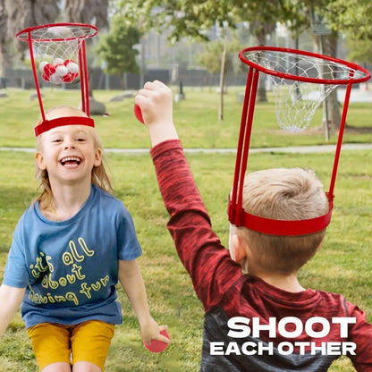 2 Pack Head Hoop Basketball Party Game: Adjustable Net Headband for Kids & Adults - Carnival Game with 20 Balls