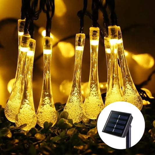 5m 20LED Water Droplet Solar String Lights - Waterproof Outdoor Garland for Christmas, Wedding, Party & Garden Decoration