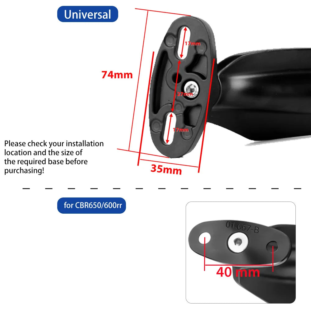 Modified Motorcycle Mirrors for Kawasaki Ninja - Adjustable Rotating Rearview Wind Swivel Wing Side Mirror, Fits 250/300/400/650 H2 H4