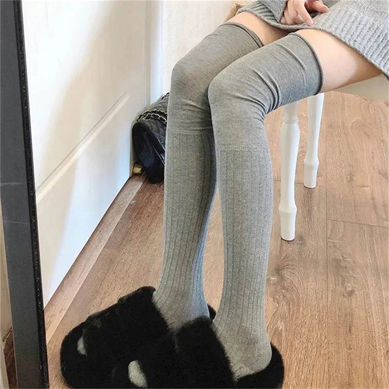 Thigh-High Knitted Boot Socks: 5 Colors, Over Knee Women's Leg Warmers - Japanese JK Cotton Tall Tube Leggings for Warmth and Style